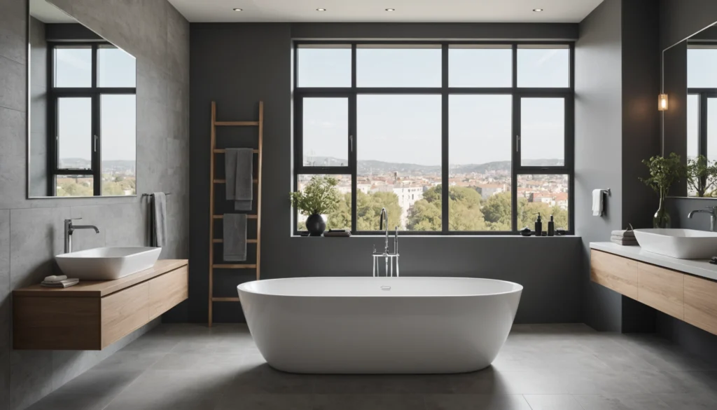 baignoire ilot contre un mur